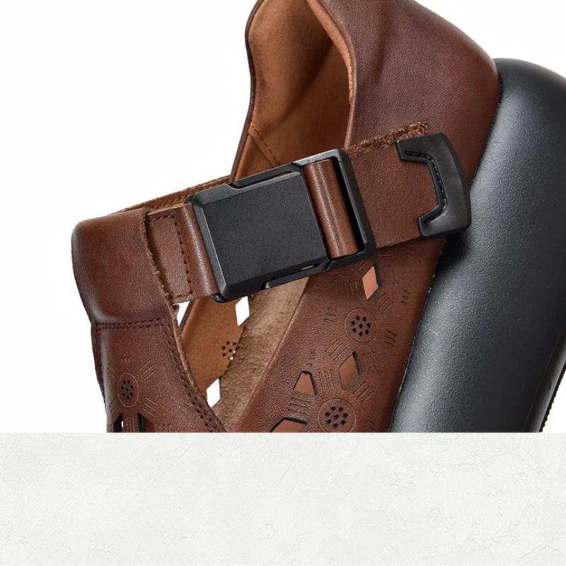 Johnature Genuine Leather Round Toe Thick Soled Women's Shoes Retro Versatile Breathable Hollow-out Platform Sandals