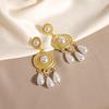 European & American Retro Textured Metal Pendant Earrings with Water Drop Pearl