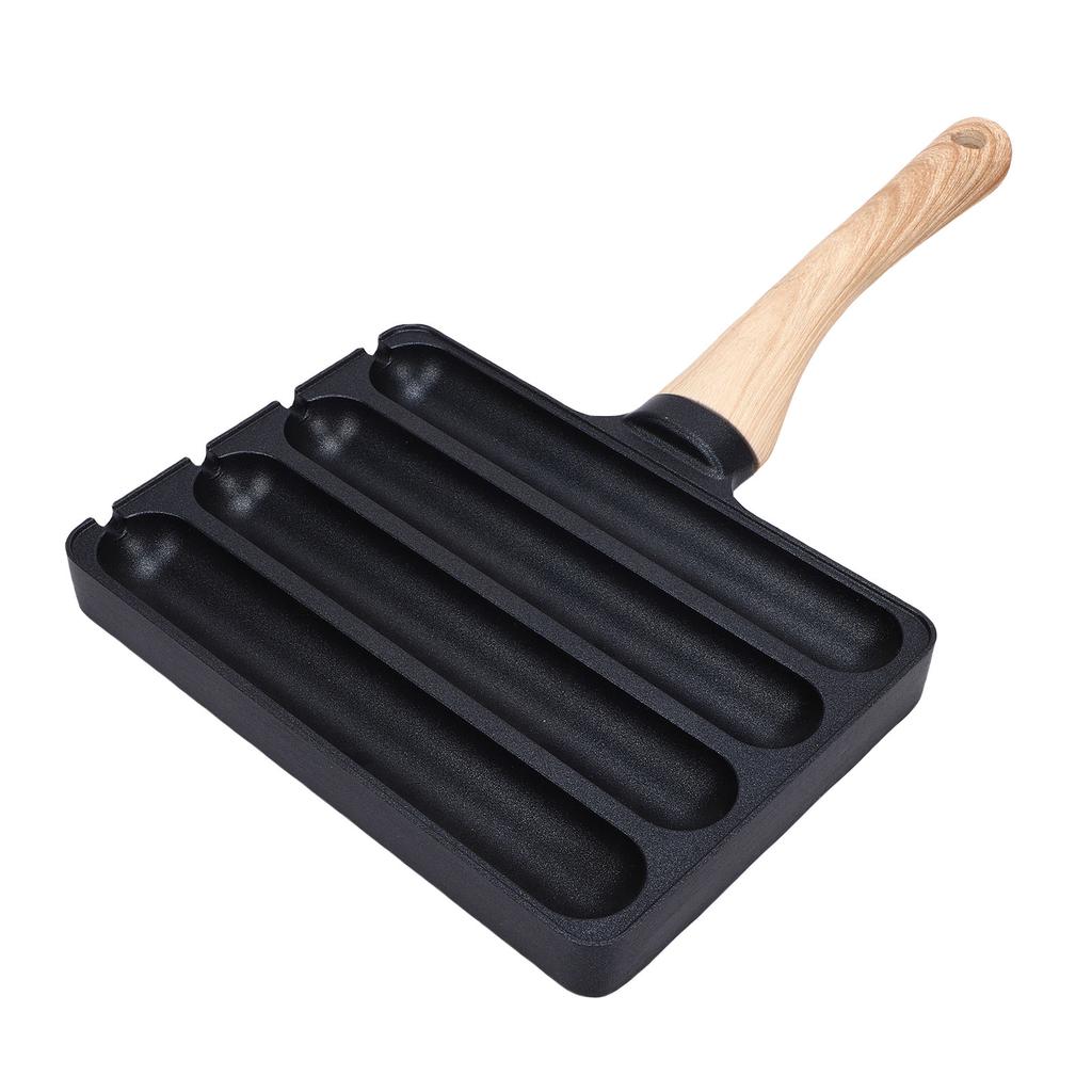 4 Slot Hot Dog Grilling Iron, Fast Heating Aluminum Alloy Grill Pan with Anti-heat Wooden Handle for Cooking Cooking Cooking In