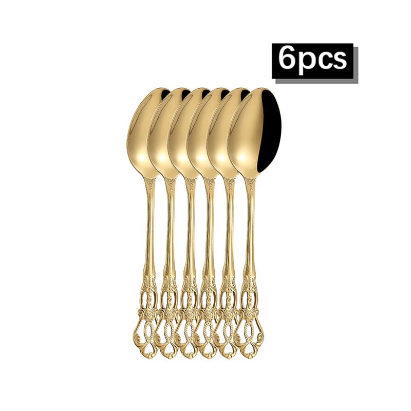6/30pcs Gold Embossed High-end Stainless Steel Tableware Huangting Western Steak Knife and Fork Spoon Dessert Spoon and Fork