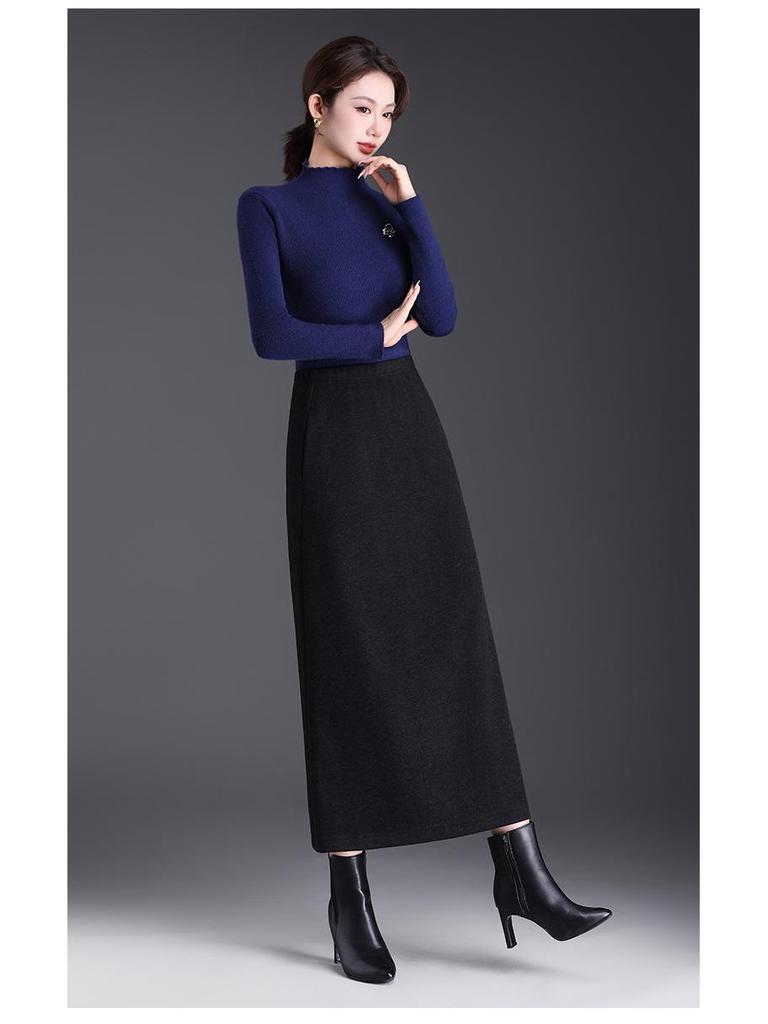2025 Autumn/Winter Fashionable Women's Thick Wool Bodycon Midi Skirt