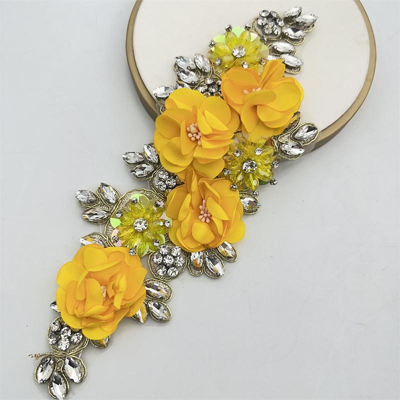 3D Flowers Rhinestone Beaded Handmade Applique for Clothes Sequins Patch Wedding Dress Sew on Handcraft Creativity Material