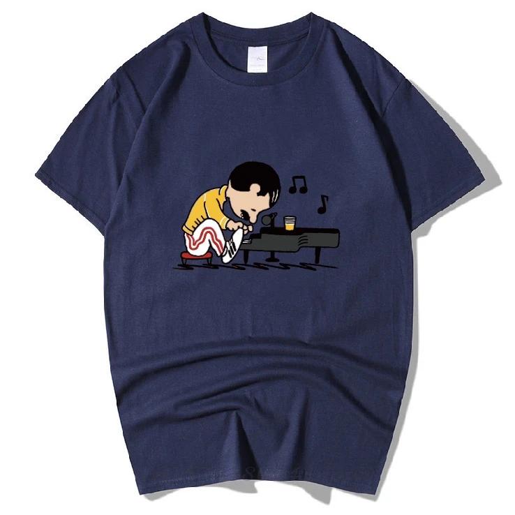 Queen's Band Freddie Mercury Plays the Piano In a Funny T-shirt. Summer Men's Hip-hop Rock Trendsetter with Short Sleeves