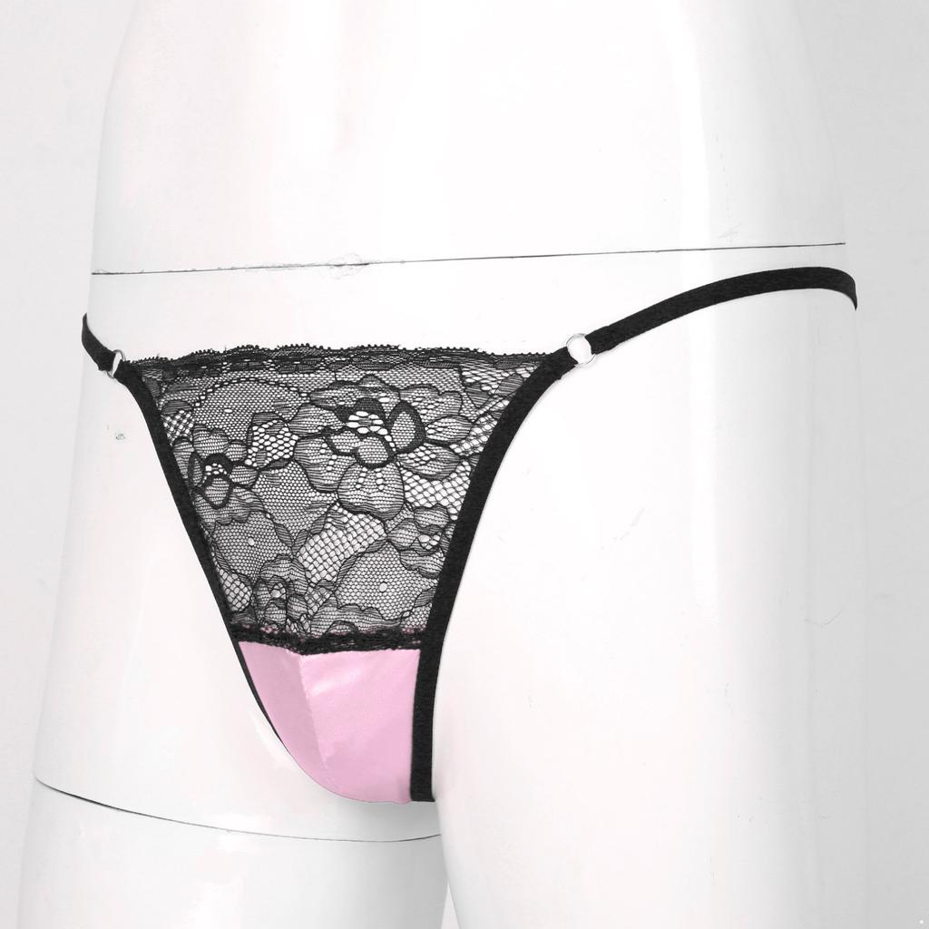 Sexy Men Sissy Sheer Lace Underwear Thong Crossdress T-back Brief Panties