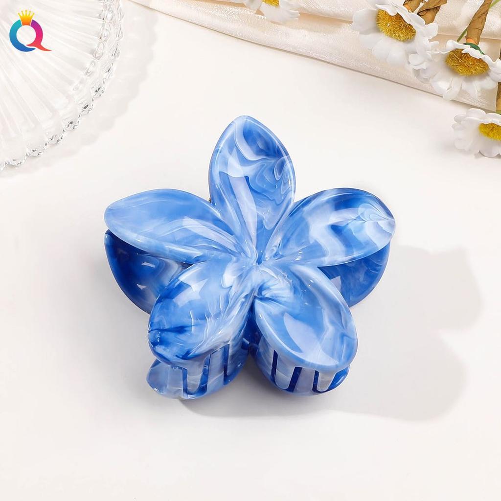 2 Pcs Hawaiian Flower Claw Clips for Women,Marble Vein Flower Hair Claw Clips for Thin Hair,Cute Beach Hair Accessories