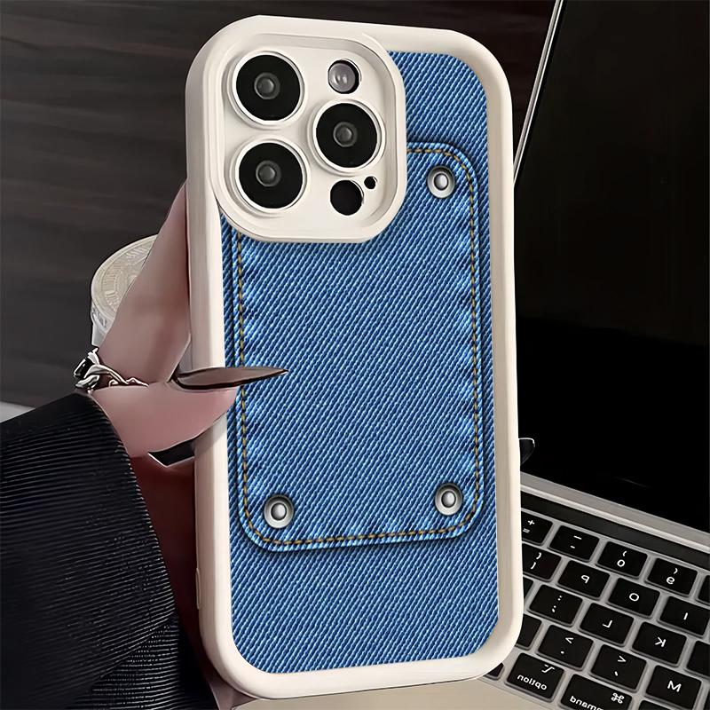 Phone Case for iPhone 17 Air 16E 15 16 Pro Max Retro Denim Pattern Cover 14 Plus 13 12 Mini Soft Shell Silicone Fundas