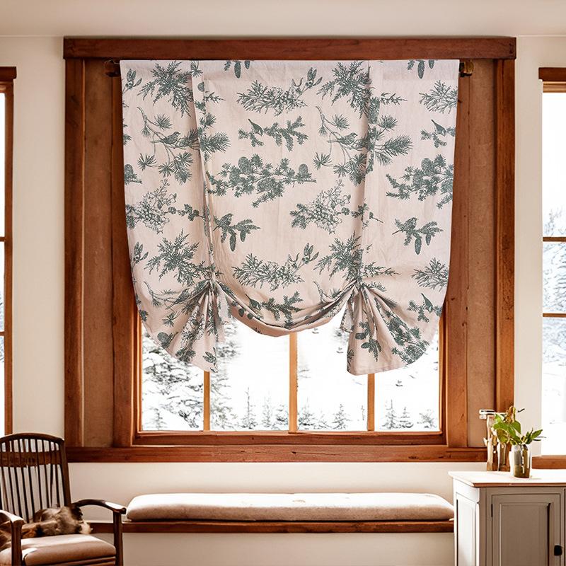 

Хлопково-льняная печатная римская штора Американский деревенский полузатемняющая маленькая штора Готовая римская штора 60*120