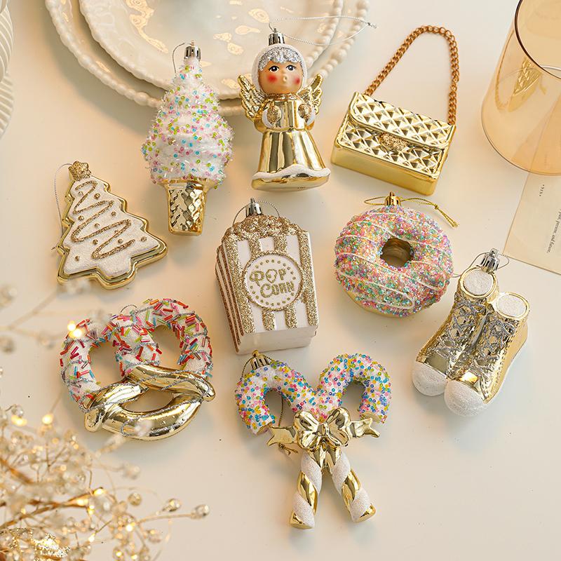 Golden Sticky Pink Christmas Tree Pendant Golden Snowman Gift Box Cartoon Pendant Reindeer Decorations Christmas Tree Accessory
