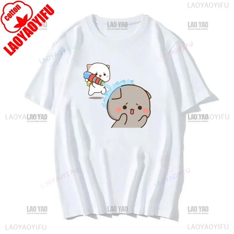 Lovely Peaches and Ash Ash T Shirt Gray Admit Mistake Tshirt Super Cute Peach Cat Cartoon Couple Print T-shirt Unisex Cotton Tee