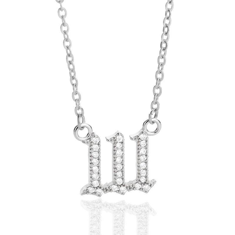 Women Angel Number 111 Rhinestone Gothic Pendant Gold Chain Necklace 1pcs серебряный