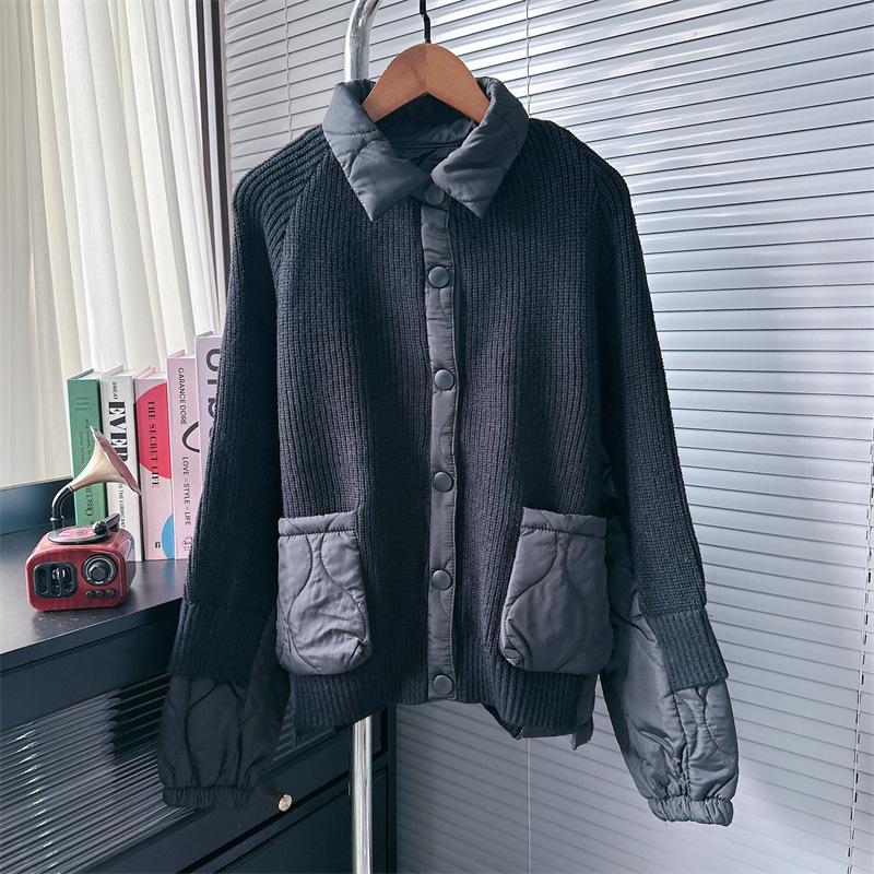 European Niche Spliced Knit Cardigan: Women's Autumn/Winter Lazy Style Sweater Coat