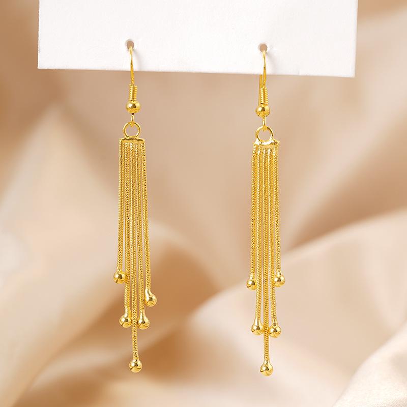 Cercei imitație aur nisipiu de înaltă calitate: Design cu ciucuri de lungă durată pentru femei, Accesorii din cupru transfrontaliere