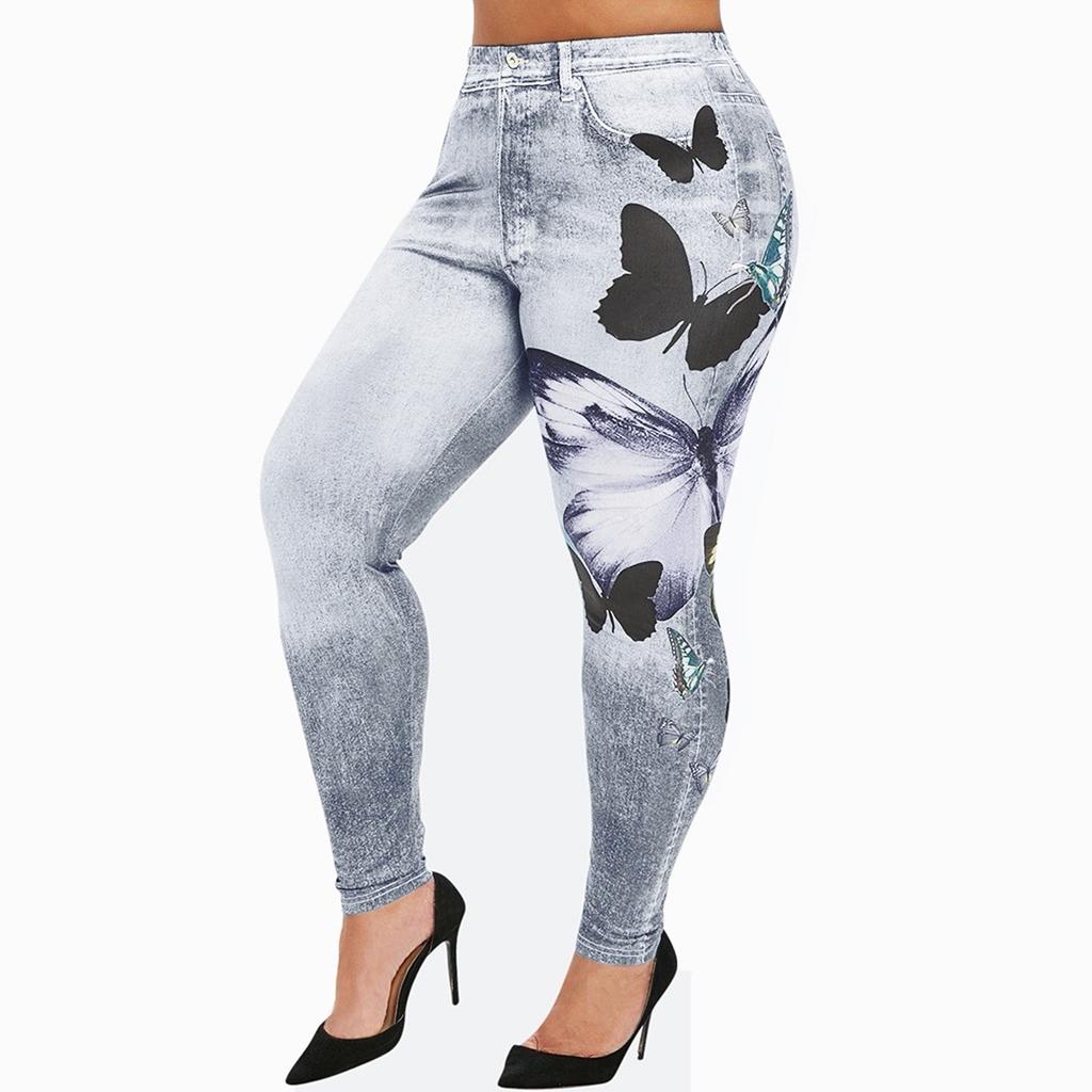 Women's Plus Size Casual Imitation Cowboy Leggings Elasticity Slim Cropped Pants