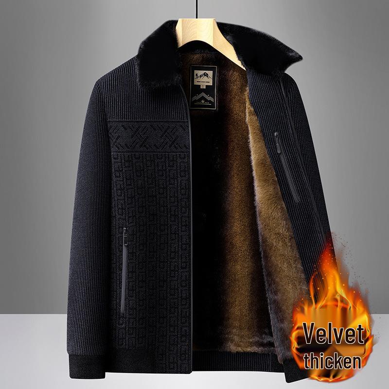 Men's Chenille Wool Jacket - Autumn/Winter, Plus Velvet, Thickened, Warm, for Middle-aged and Elderly