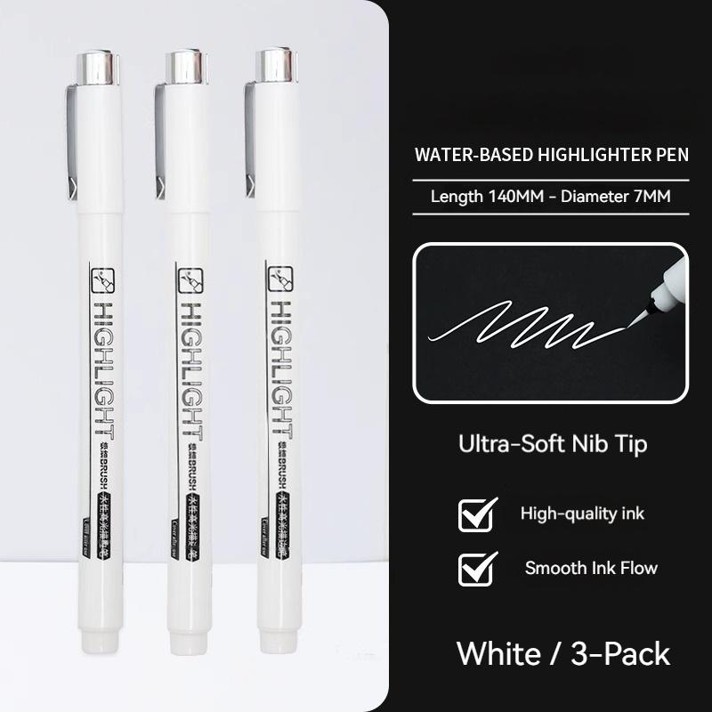 Soft Brush White Highlights Pen for Journaling Black Cardboard Manga Outline Scrapbooking Supplies Waterproof Black Drawing Pens