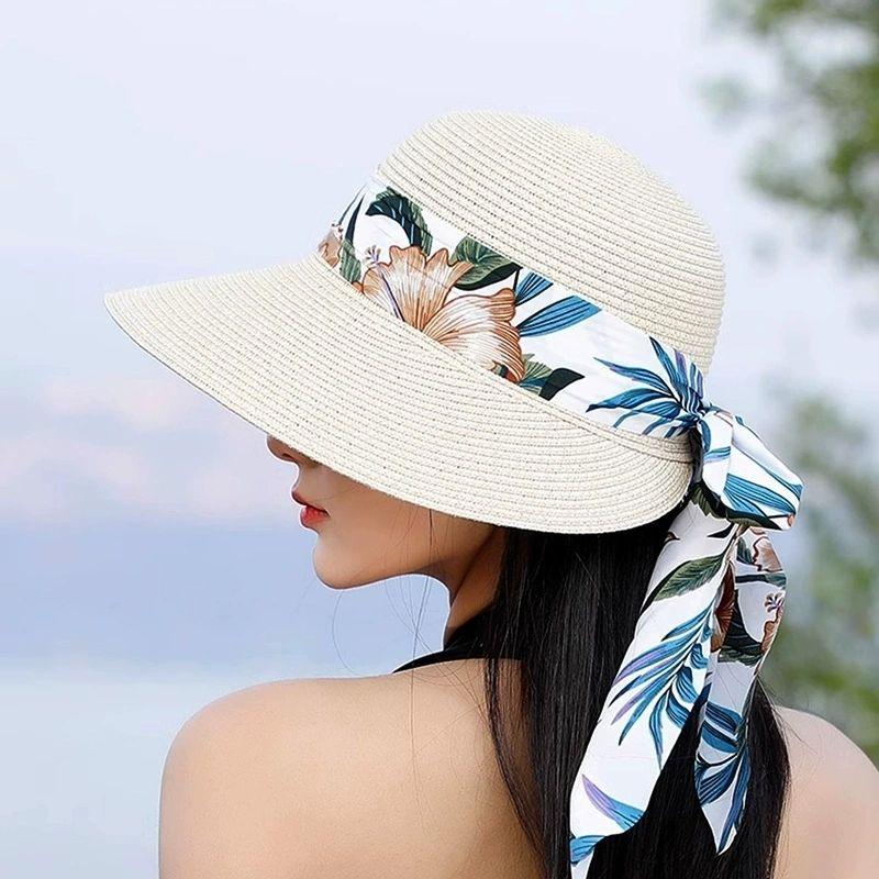 Dame Mote Sløyfedesign Stråhatt, Bredbremmet Strand Solbeskyttelse Hatt, Reisehatt