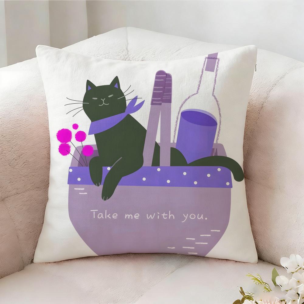 Flat Style Illustration Cat Pillow Case Pillowcase, Double-sided Printed, Sofa Cushion, Bedroom Headboard Pillow