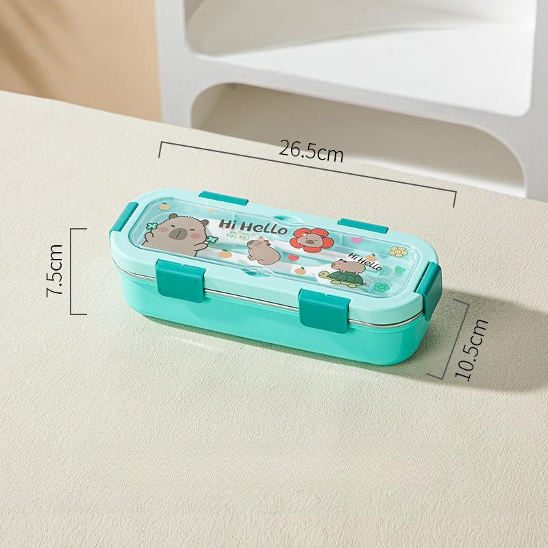 Cartoon Lunch Box Safe Rectangle Shape 304 Stainless Steel Office Workers Compartment Rectangle Container Food Preservation