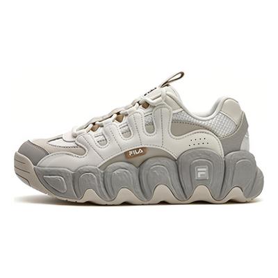 Croissant Fabric Synthetic Leather TPU Round Toe Lace-Up Thick Sole Lightweight Low-Top Dad Sneakers Women Sneakers White Gray F12W342103ATO