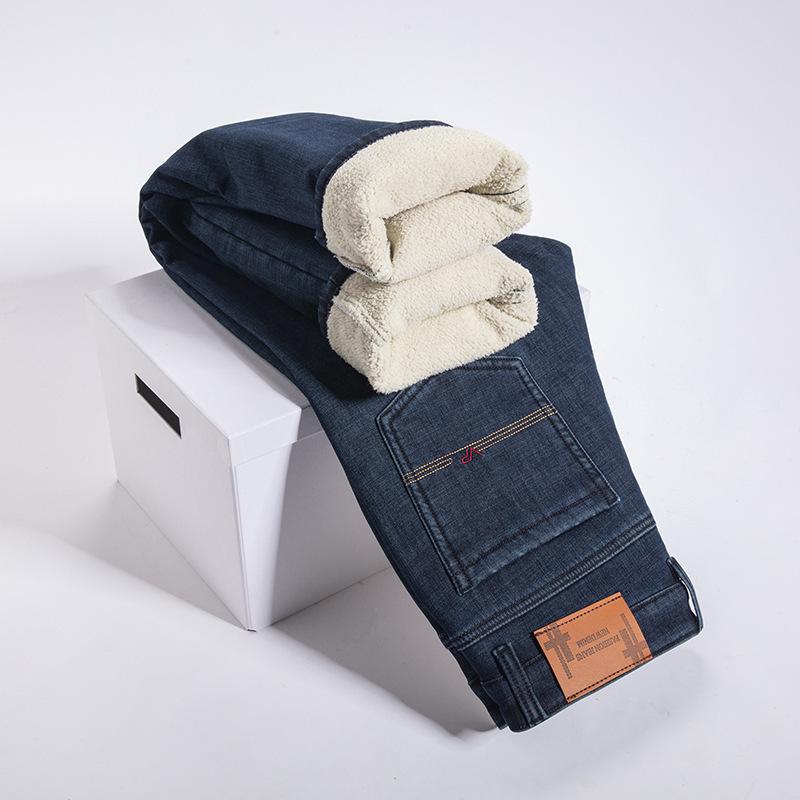 High-end winter velvet jeans loose straight elastic thickened warm cotton velvet long pants tide