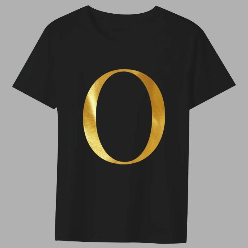 Fashion T-shirt Black Men's 26 English Letters Gold Printing Pattern Series Casual Round Neck Commuter Comfortable Top T-Shirts Men’s