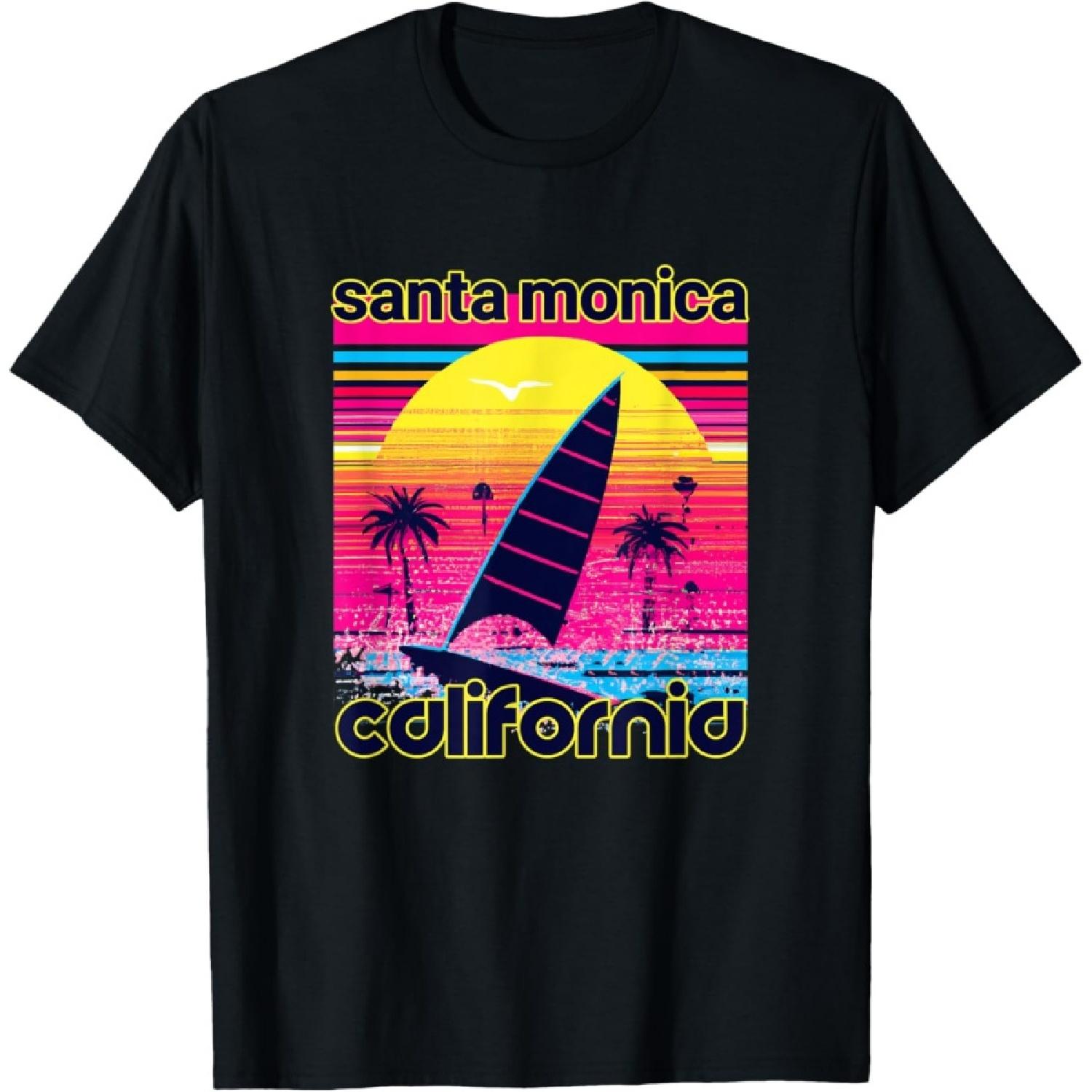 Santa Monica Retro 80s Style Souvenir Beach T-Shirt S