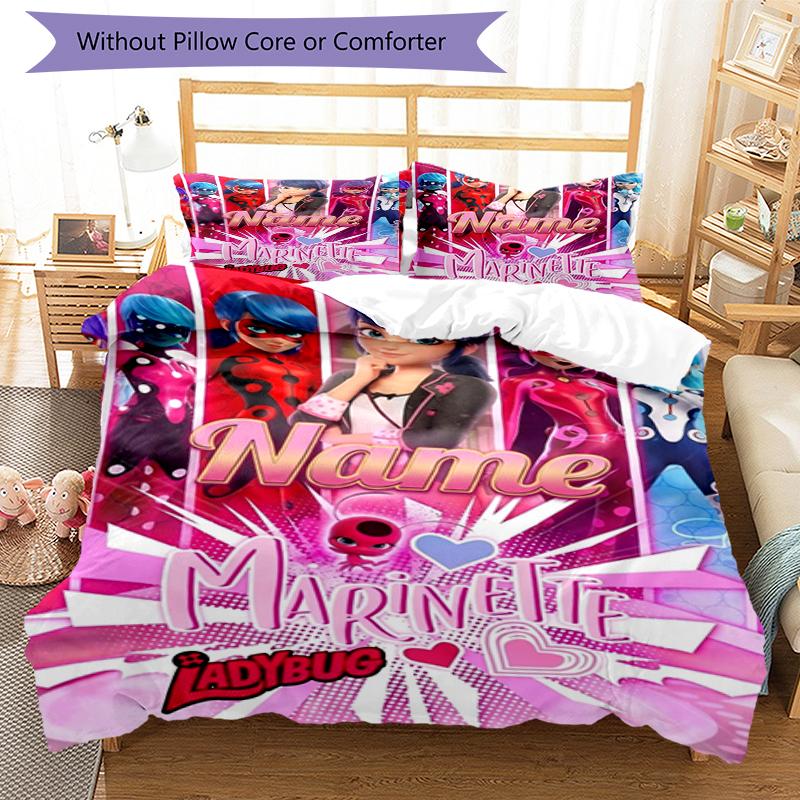3pcs Custom Name Ladybug Bedding Set Duvet Cover Closure Includes 1 Duvet Cover & 2 Pillowcases, Soft and Comfortable for All Seasons.