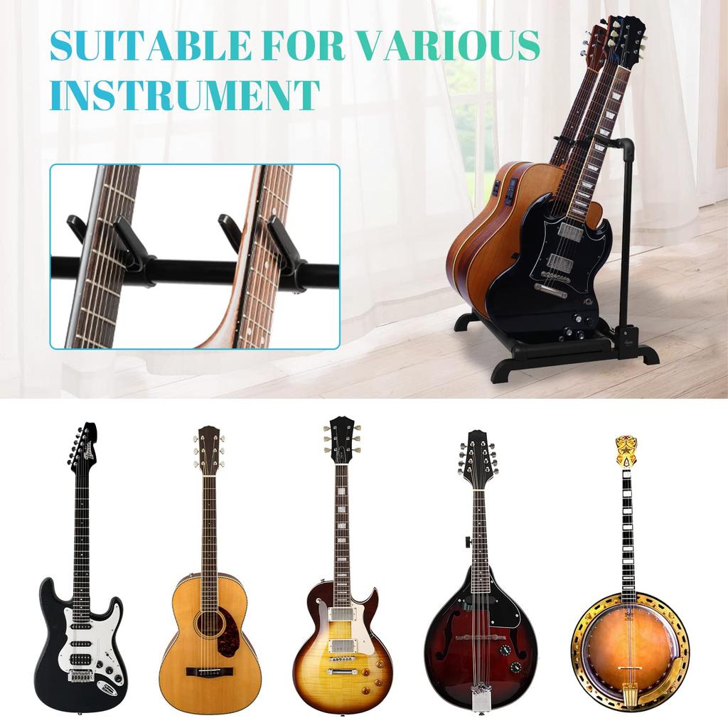 The GUITTO Plastic Multi Guitar Rack Stand is a foldable universal display rack for band and stage and can hold acoustic a portable guitar holder 3