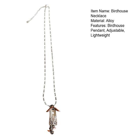 Metal Carving Birdhouse Necklace Adjustable Lightweight Men Women Bird House Pendant Chain Necklace Fashion Jewelry Accessories