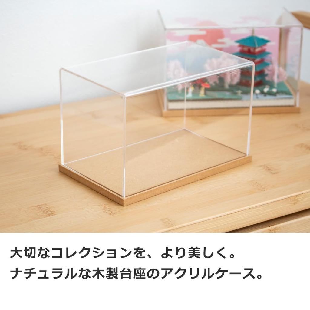 Jeantopia Acrylic Case for Figures and Miniatures, Protective Storage and Display with Wooden Base (Large)