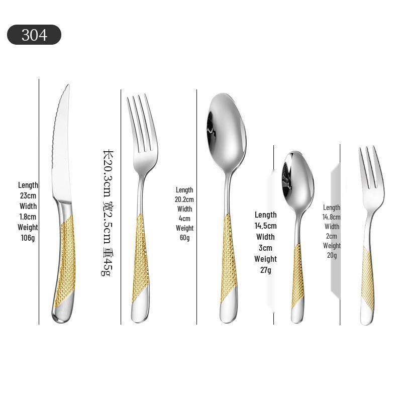 Cross 304 Stainless Steel Star Diamond Tableware Set: Steak Knife, Fork, Spoon, and Teaspoon for Home and Hotel Use