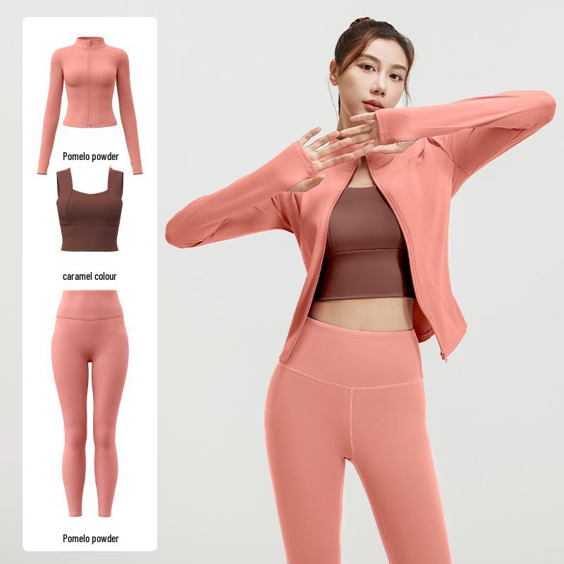 Juyitang Spring & Autumn Seamless Yoga 3-Piece Set: Slim-Fit Fitness & Running Outfit