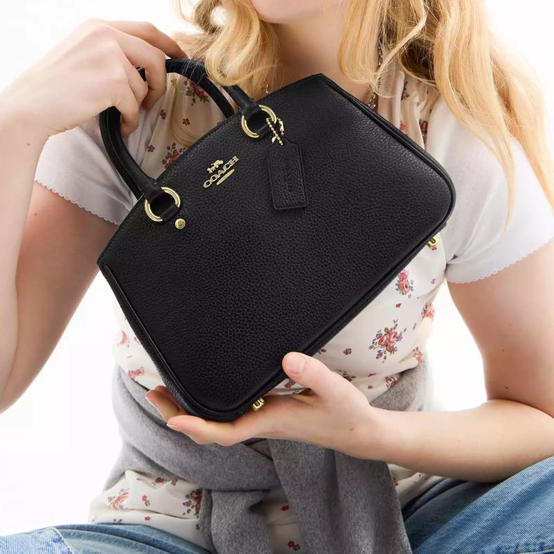 Coach Savannah 28 Logo Pebbled Leather Shoulder Handbag Large Women's Black