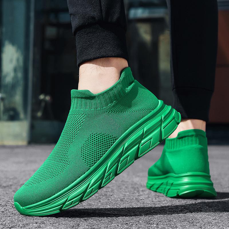 Green Cheap Knitted Man Sneakers Couple Size 35-46 Lightweight Men's Casual Sneakers Slip-on Comfortable Running Shoes For Men