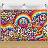 Colorful Peace Love Retro Hippie Bus Dyed Backdrop Kids Birthday Party Decorations Bohemian Style Guitar Floral Photography Prop