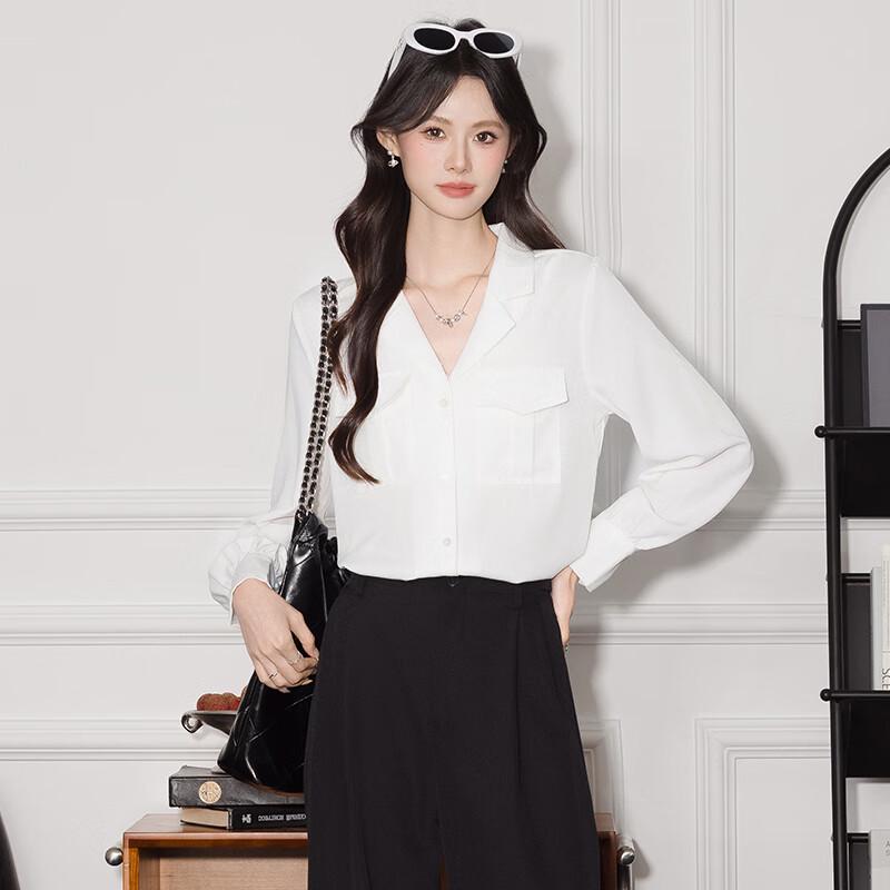 Women's Elegant Lapel Pocket Long Sleeve Shirt