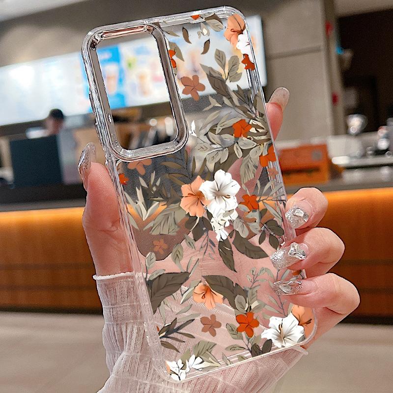 Plating Lens Petal Leaves Flower Case For Samsung Galaxy S24 S23 S22 Ultra S21 S20 FE A34 A52 A53 A14 A15 A25 A35 A55 A54 5G