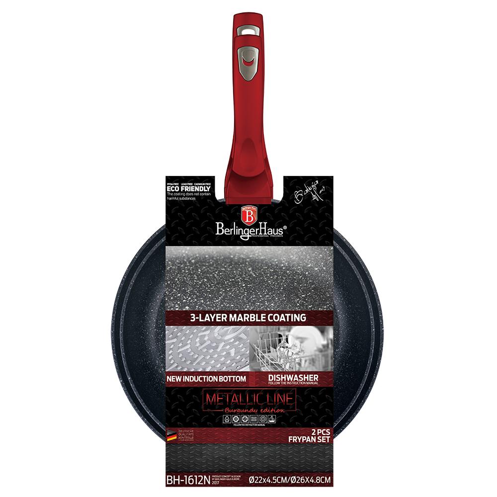 Set of 2 Granite-coated Pans 22/26cm BERLINGER HAUS Metallic Line Burgundy BH-1612-Nf