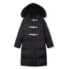 New Horn Buckle Winter Down Cotton Clothes Women's Medium and Long Thickened Large Fur Collar Hooded Thickened Jacket Black