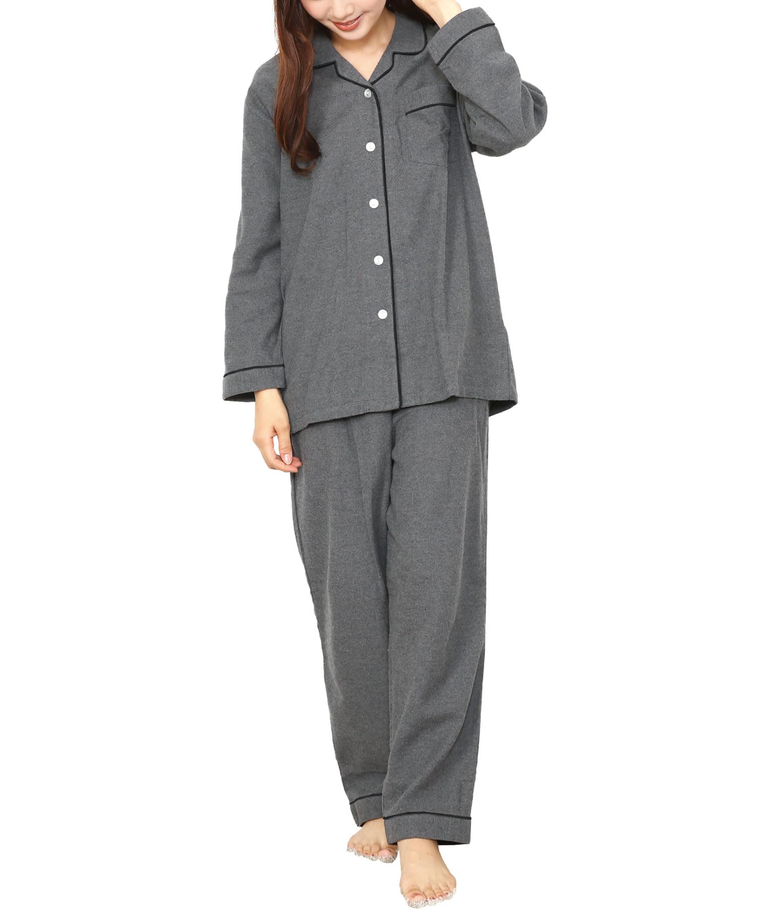 

NISHIKI Long Sleeve Pajamas for Fall and Cotton Top and Bottom with Pants Size Women s Winter, 100% Flannel, Skin-Friendly, Front-Opening, Set,
