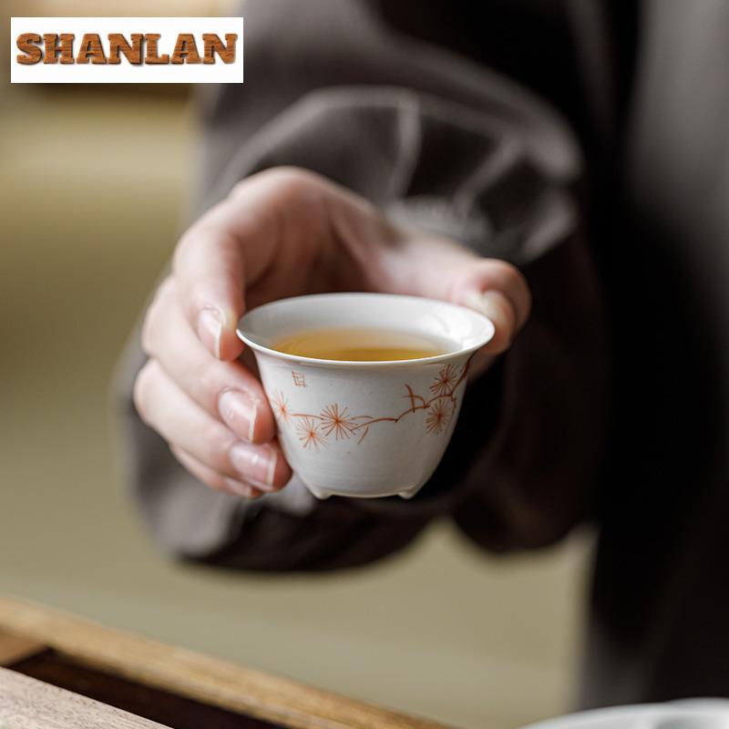 2pc/lot Hand-painted Pine Teacup Retro Tea Bowl Set Of Cups Tea-tasting Meditation Cup Jianzhan Master Cups Chinese Tea Set 40ml