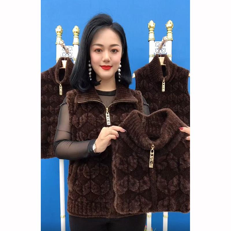 Winter Vest Women's Velvet Warm Zipper Sweater Coat Velvet Middle Aged Old Mother Vest Jacket
