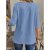 Ladies' Detail V-neck Patch Splicing Design Solid Color Shirt
