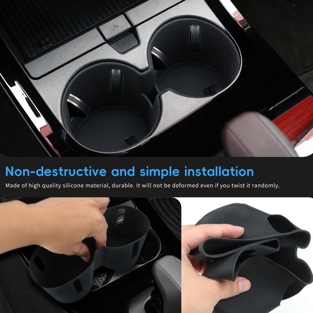 Auovo Car Cup Holder Insert for Toyota Prius Accessories 2023 2024 2025 2026 Non-Slip Silicone Cup Coaster Black