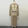 European & American Women's Sexy Hollow Long-Sleeve Round-Neck Long Dress Beach Cover-Up