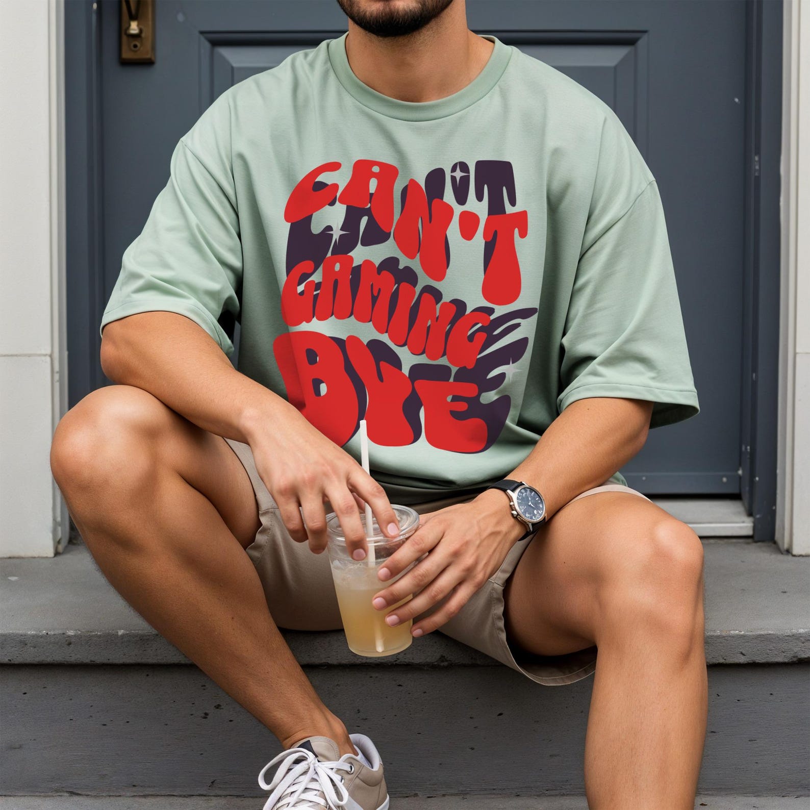 CAN T GAMING BYE Retro Gamer T-Shirt Funny Video Game Tee Groovy Gaming Lifestyle Shirt Casual Gift for Gamers Unisex T-Shirt 4XL