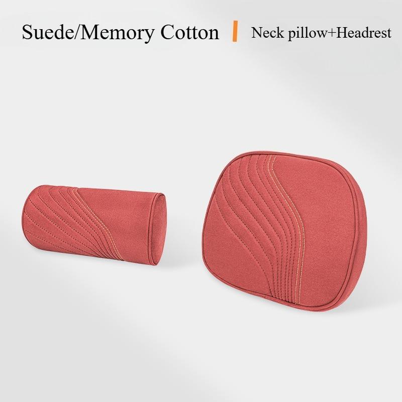 Luxury Suede Car Headrest Light Neck Pillow Memory Cotton Lumbar Backrest Cushion Set Protective Car Seat Comfort Accessories