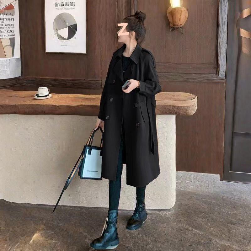 

Женский приталенный тренч средней длины в корейском стиле - Весна/Осень 2025 Small чёрный