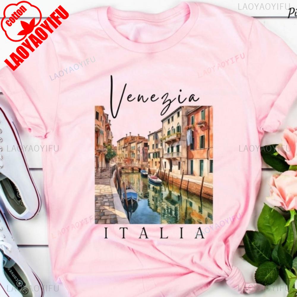 Италия Венеция Футболка Италия Путешествия Венеция Каналы Футболки Путешествия Свитшот Унисекс Свитшот Топы Лето Высококачественные Хлопковые Футболки S
