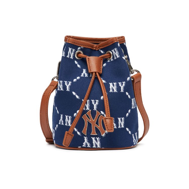 MLB Monogram Series Vintage Floral Print NY Yankees Bucket Bag Unisex Shoulder Bag Blue 3ABMS022N-50NYL One Size